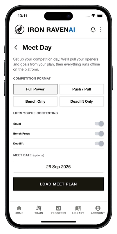 Iron Raven app meet day tracker